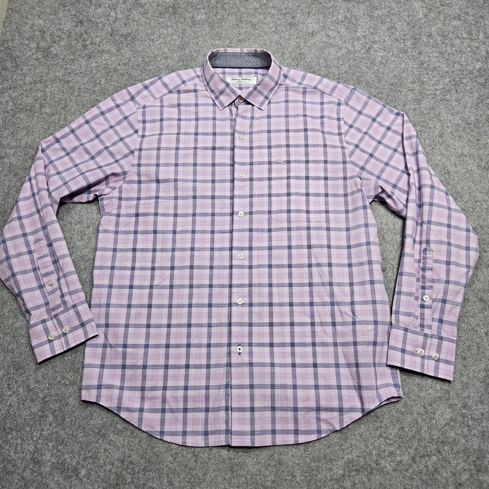 Tommy Bahama Island Zone Shirt M Purple Checks Button Down Medium